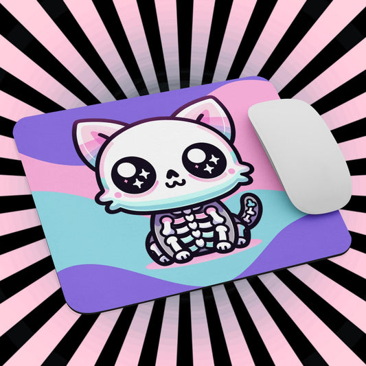 Creepy Cute Pastel Skeleton Kitty Cat Gaming Dorm Office Desk Mouse Pad Weirdcore Grunge Decor