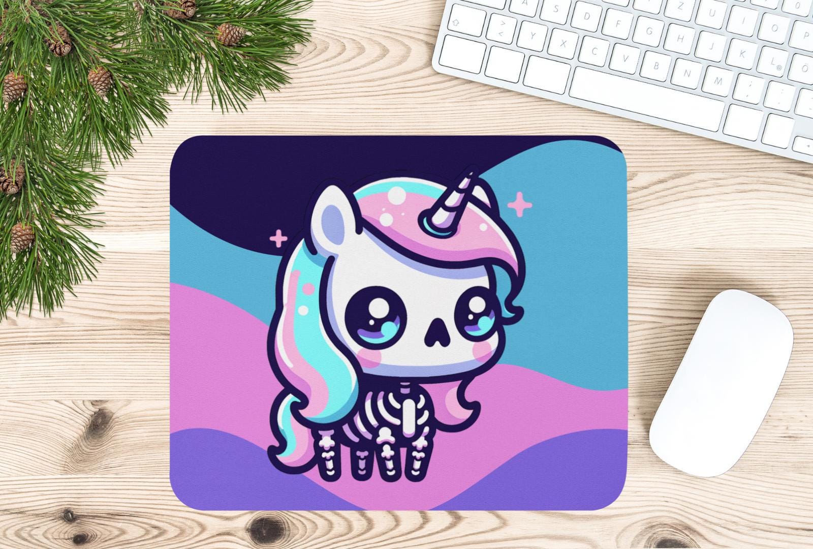 Creepy Cute Pastel Skeleton Unicorn Gaming Dorm Office Desk Mouse Pad Weirdcore Grunge Decor