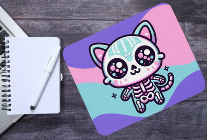 Spooky Cute Pastel Skeleton Kitty Cat Gaming Dorm Office Desk Mouse Pad Weirdcore Grunge Decor