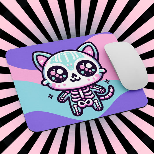 Spooky Cute Pastel Skeleton Kitty Cat Gaming Dorm Office Desk Mouse Pad Weirdcore Grunge Decor