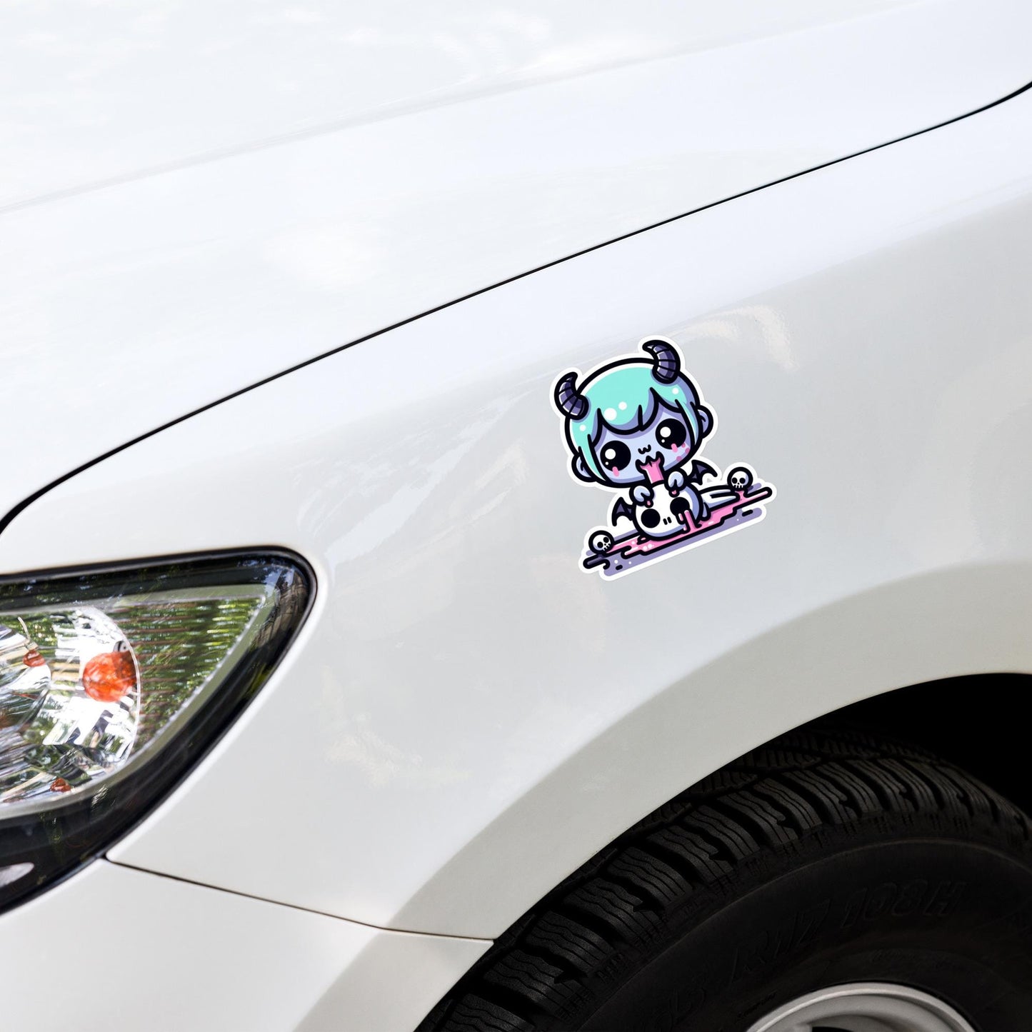 Spooky Cute Demon Boy Licking Skull Decal Weirdcore Pastel Grunge Gothic Vinyl Waterproof Sticker