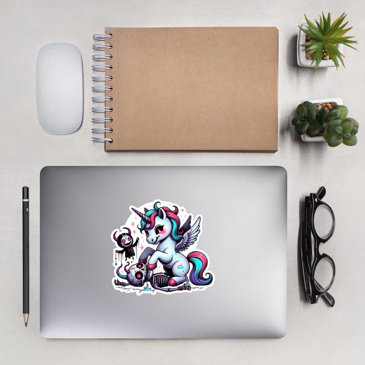 Creepy Cute Pegasus Unicorn Trampling Death Skeleton Decal Weirdcore Horror Pastel Grunge Goth Waterproof Vinyl Sticker