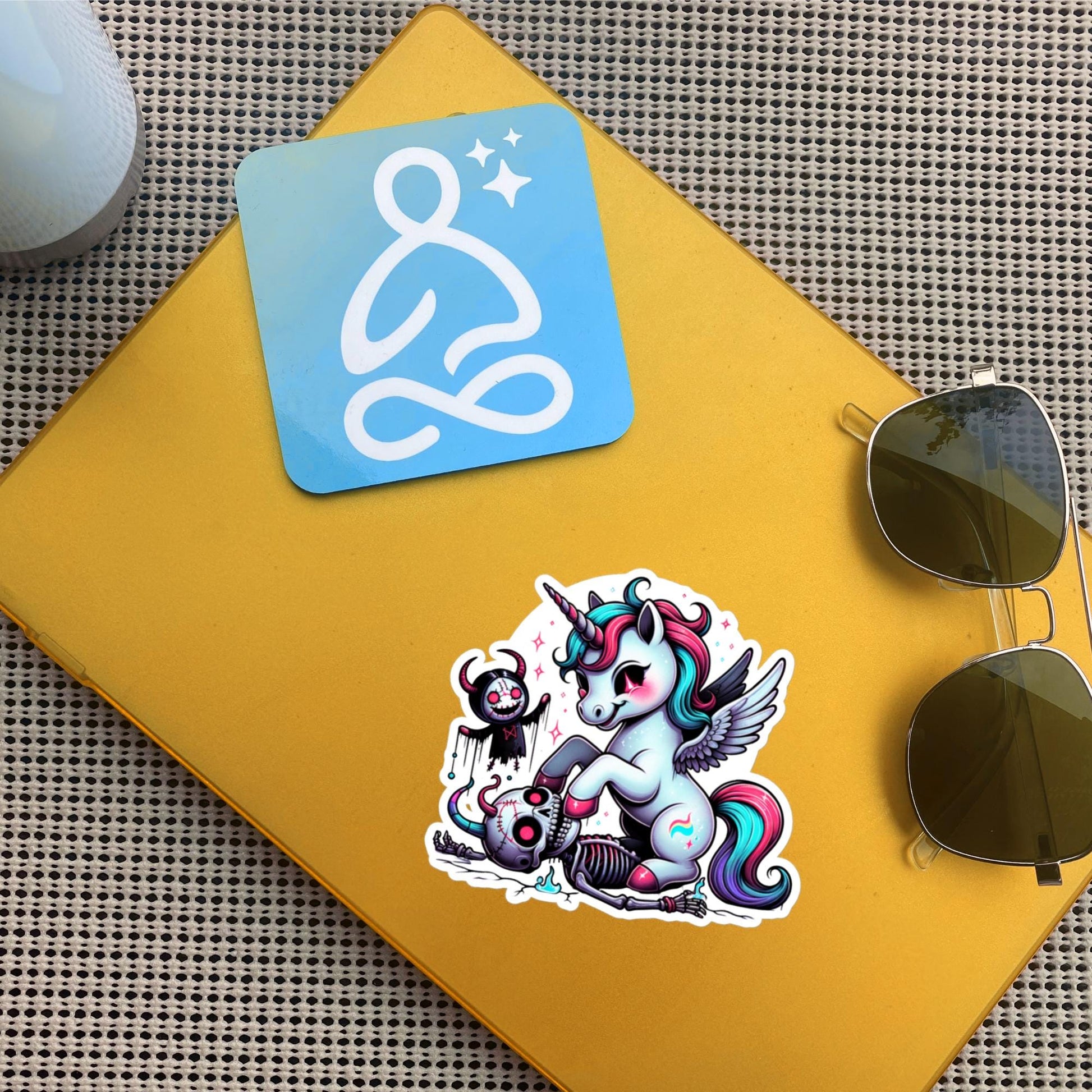 Creepy Cute Pegasus Unicorn Trampling Death Skeleton Decal Weirdcore Horror Pastel Grunge Goth Waterproof Vinyl Sticker