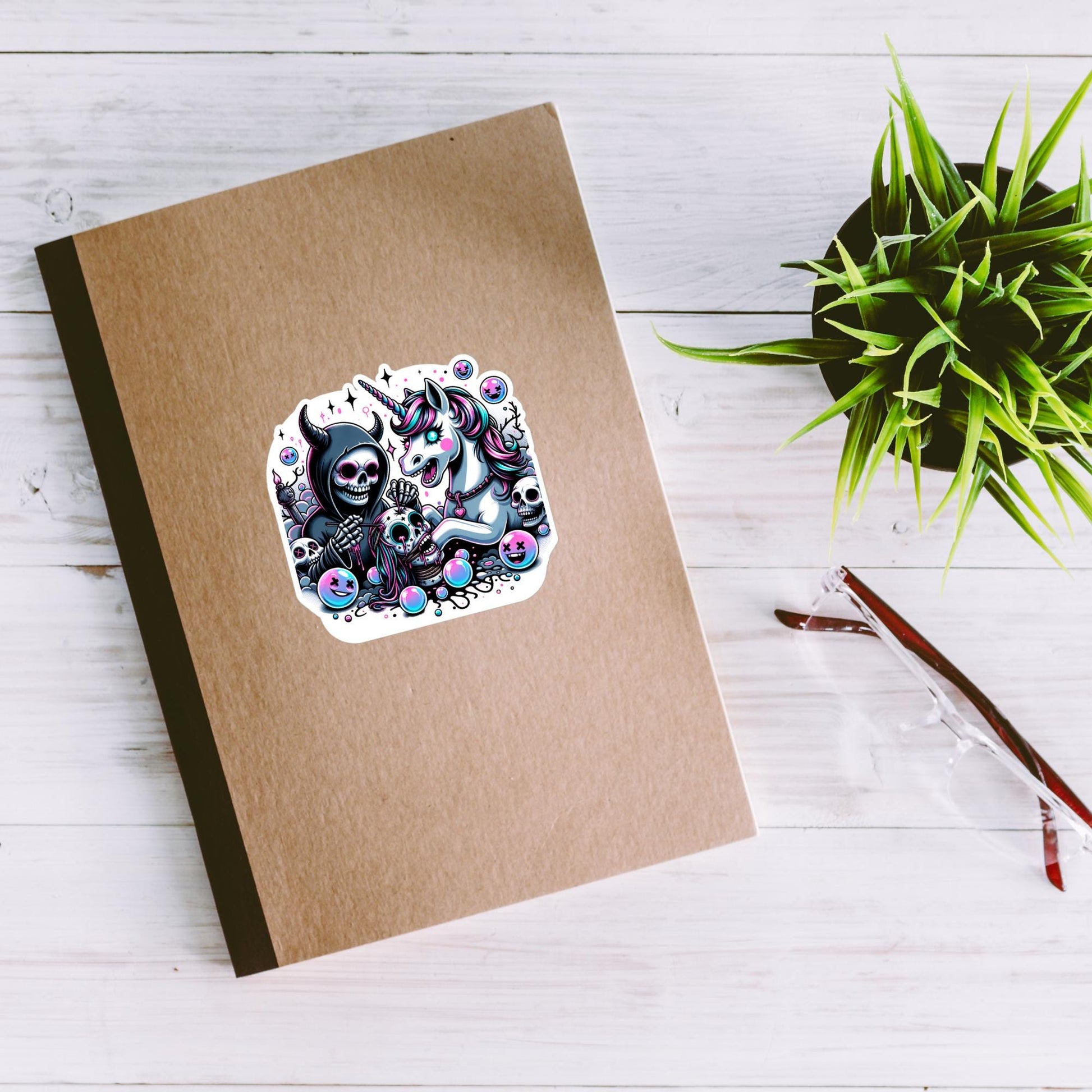 Creepy Spooky Unicorn and Death Decal Weirdcore Pastel Grunge Goth Waterproof Vinyl Sticker
