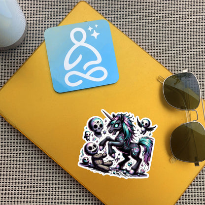 Weirdcore Creepy Nightmare Unicorn, Voodoo Doll and Skulls Decal Pastel Grunge Goth Vinyl Sticker