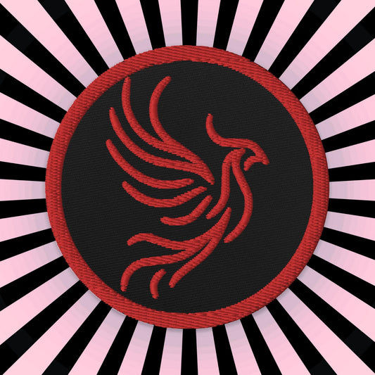 Red and Black Round Phoenix Sew On or Iron On Embroidered Patch