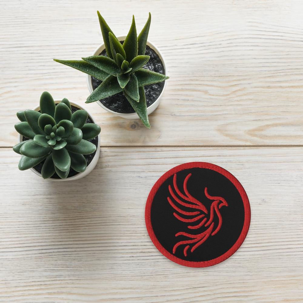 Red and Black Round Phoenix Sew On or Iron On Embroidered Patch
