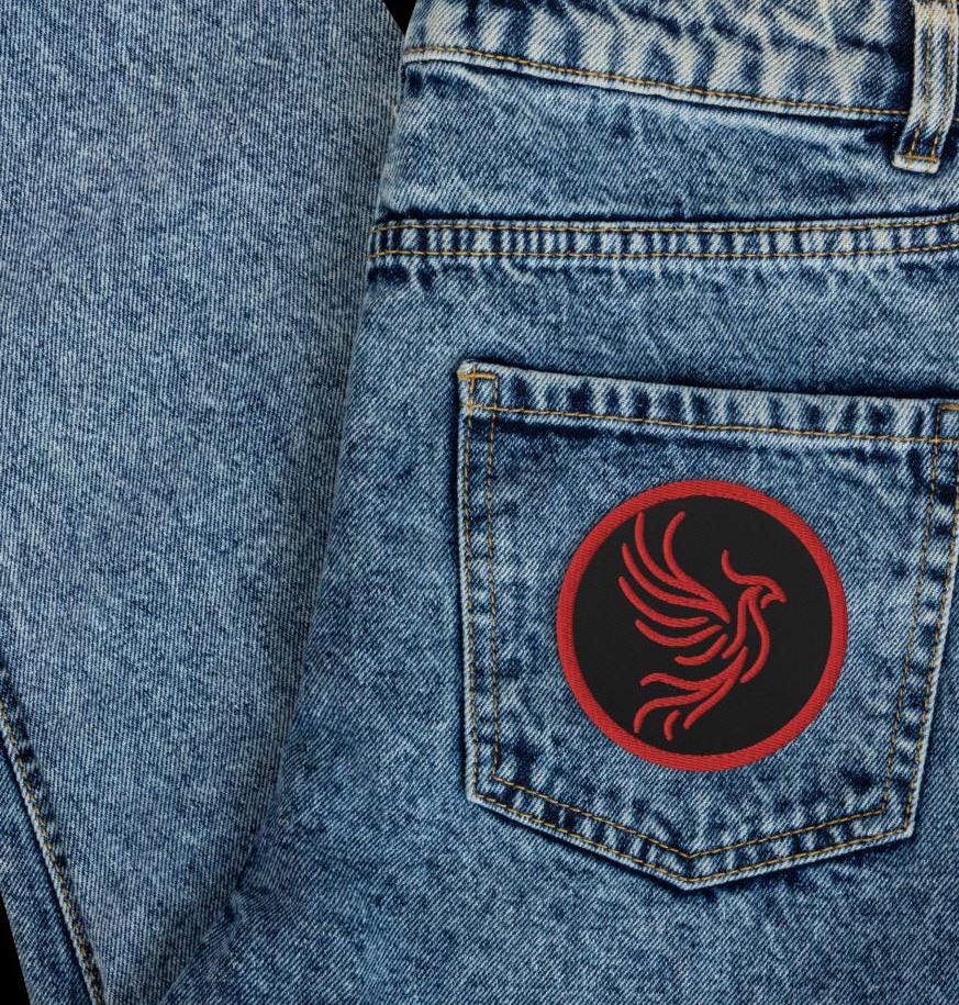 Red and Black Round Phoenix Sew On or Iron On Embroidered Patch