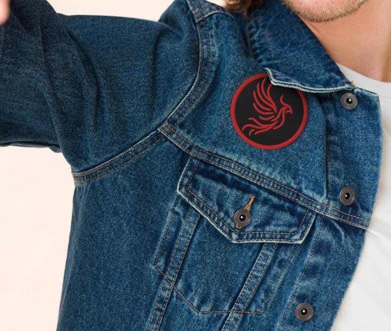 Red and Black Round Phoenix Sew On or Iron On Embroidered Patch