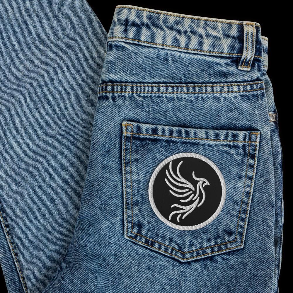 White and Black Round Phoenix Sew On or Iron On Embroidered Patch