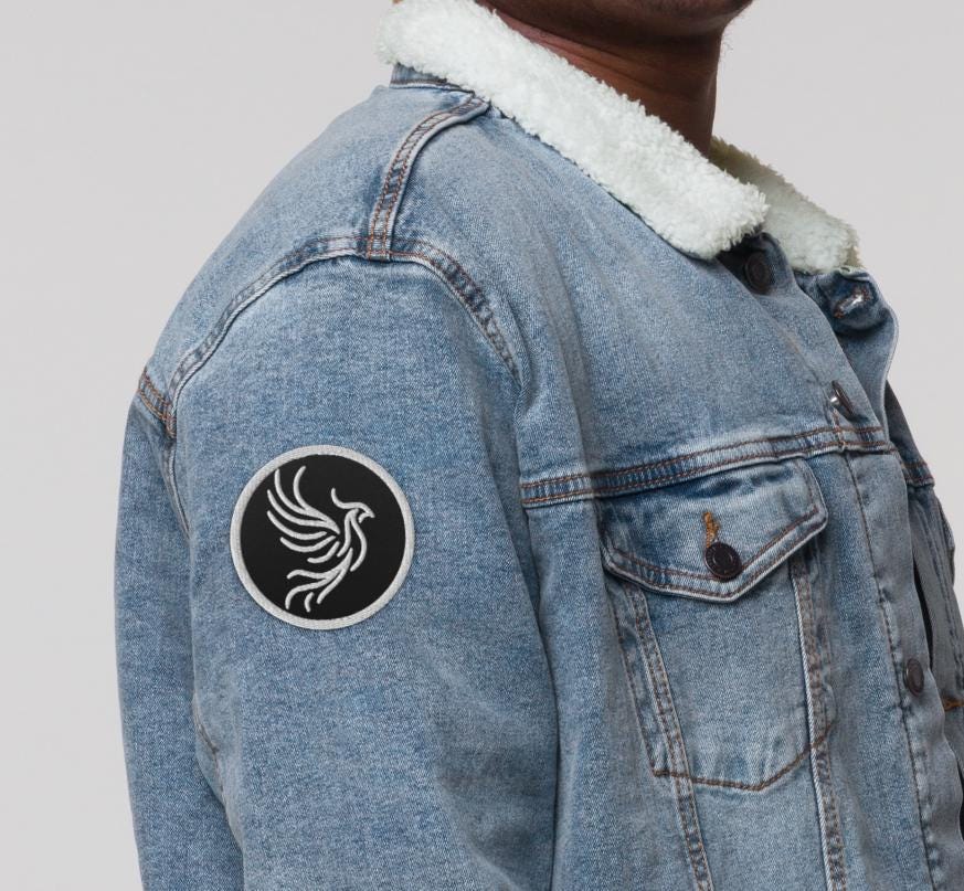 White and Black Round Phoenix Sew On or Iron On Embroidered Patch
