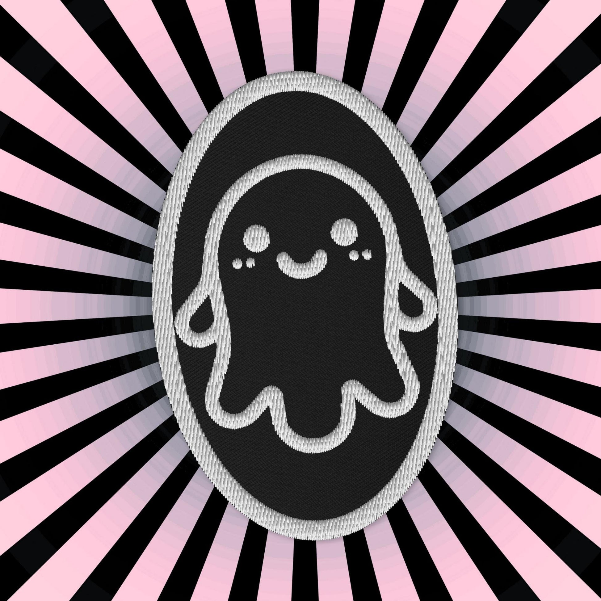 Creepy Cute Weirdcore Grunge Ghost Embroidered Iron On Sew On Patch Black Background