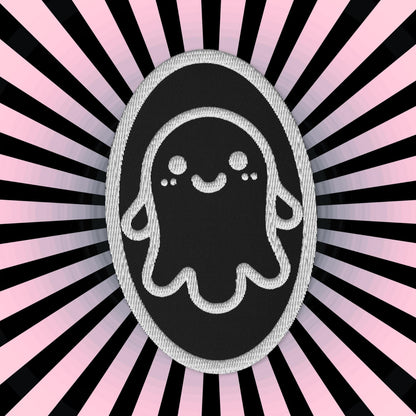 Creepy Cute Weirdcore Grunge Ghost Embroidered Iron On Sew On Patch Black Background
