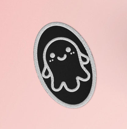 Creepy Cute Weirdcore Grunge Ghost Embroidered Iron On Sew On Patch Black Background