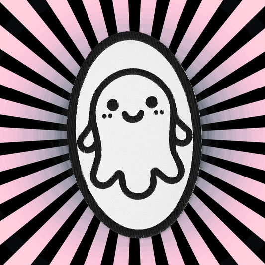 Creepy Cute Weirdcore Grunge Ghost Embroidered Iron On Sew On Patch White Background