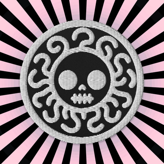 Spooky Cute Grunge Medusa Embroidered Patch With Black Background and White Stitching