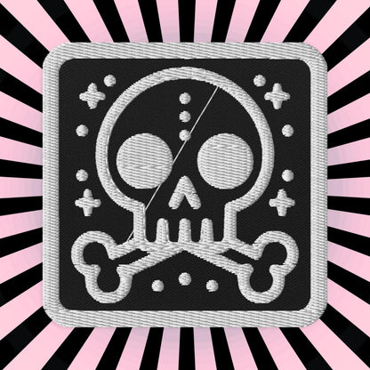 Spooky Cute Weirdcore Grunge Bubble Skull Goth Embroidered Patch White Stitching and Black Background