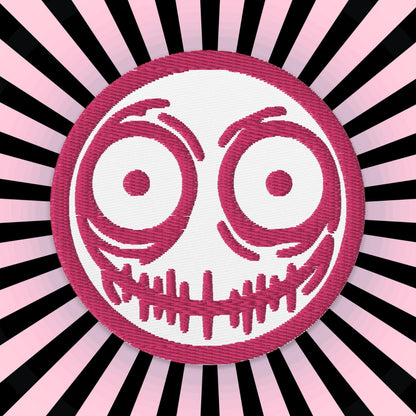 Creepy Ghoul Face Weirdcore Grunge Y2K Embroidered Pink Patch