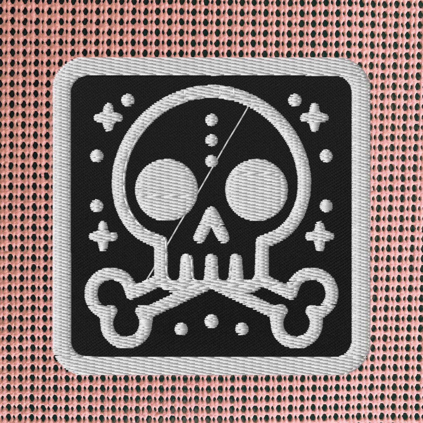 Spooky Cute Weirdcore Grunge Bubble Skull Goth Embroidered Patch White Stitching and Black Background