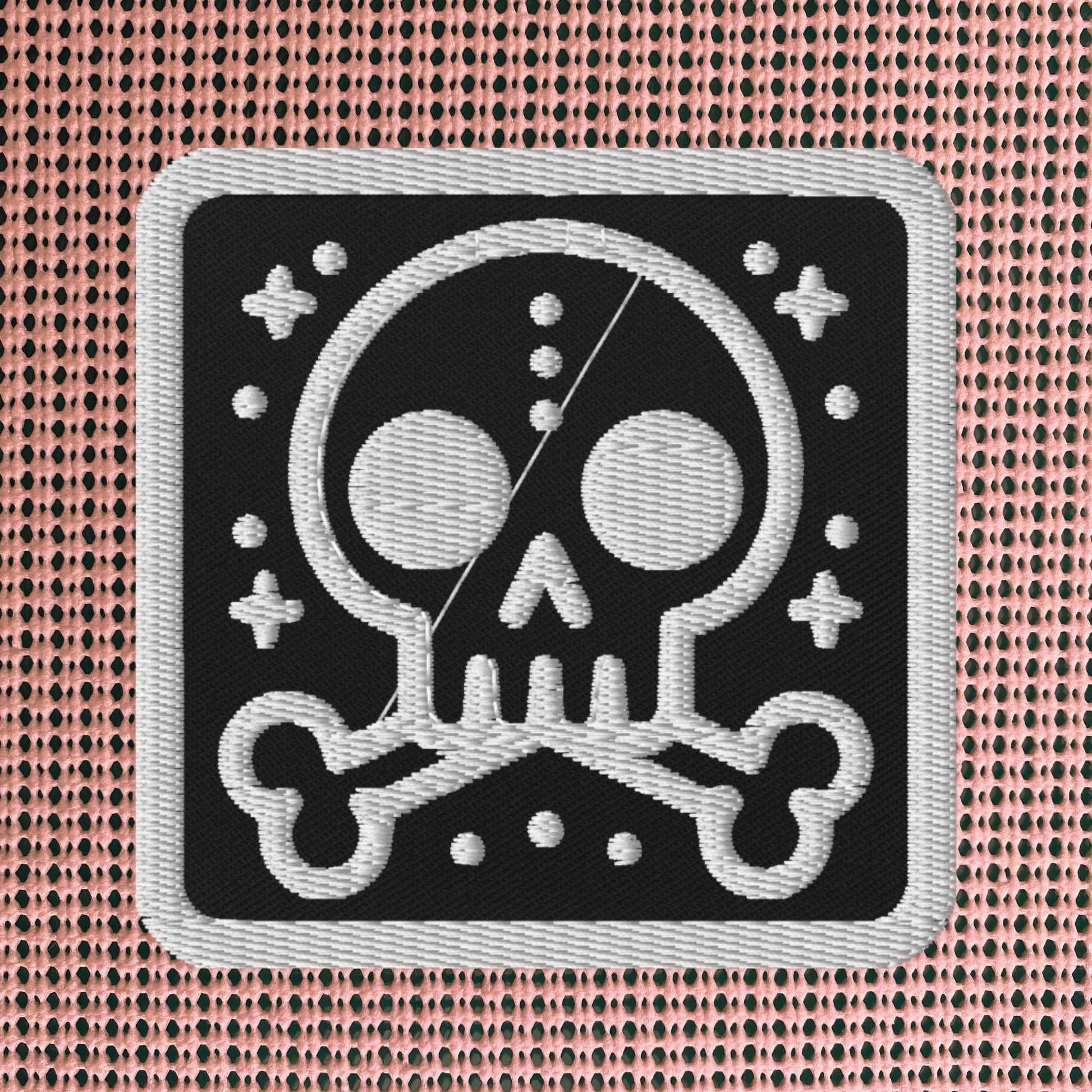 Spooky Cute Weirdcore Grunge Bubble Skull Goth Embroidered Patch White Stitching and Black Background