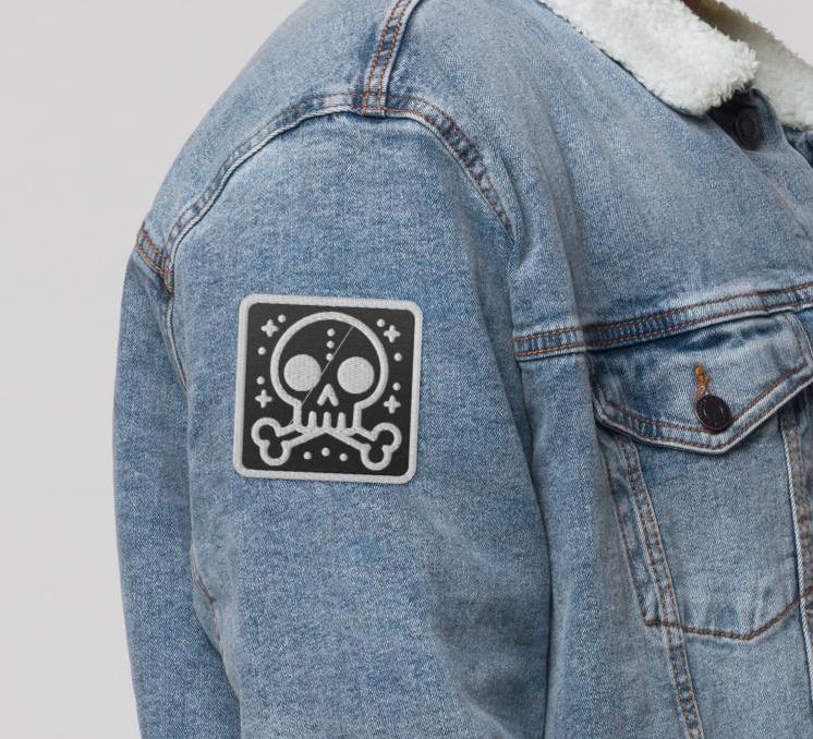 Spooky Cute Weirdcore Grunge Bubble Skull Goth Embroidered Patch White Stitching and Black Background