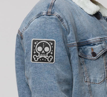 Spooky Cute Weirdcore Grunge Bubble Skull Goth Embroidered Patch White Stitching and Black Background