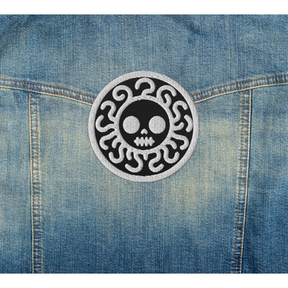 Spooky Cute Grunge Medusa Embroidered Patch With Black Background and White Stitching