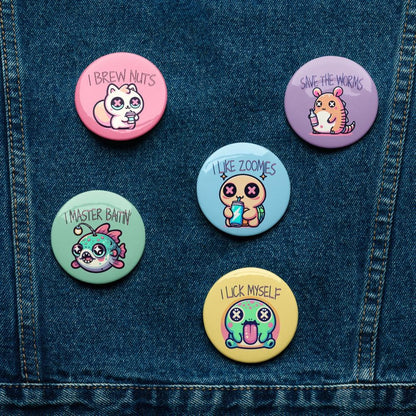 Trippy Cute Weirdcore Kawaii Pastel Goth Bad Habit Animals Set of 5 Pin Buttons
