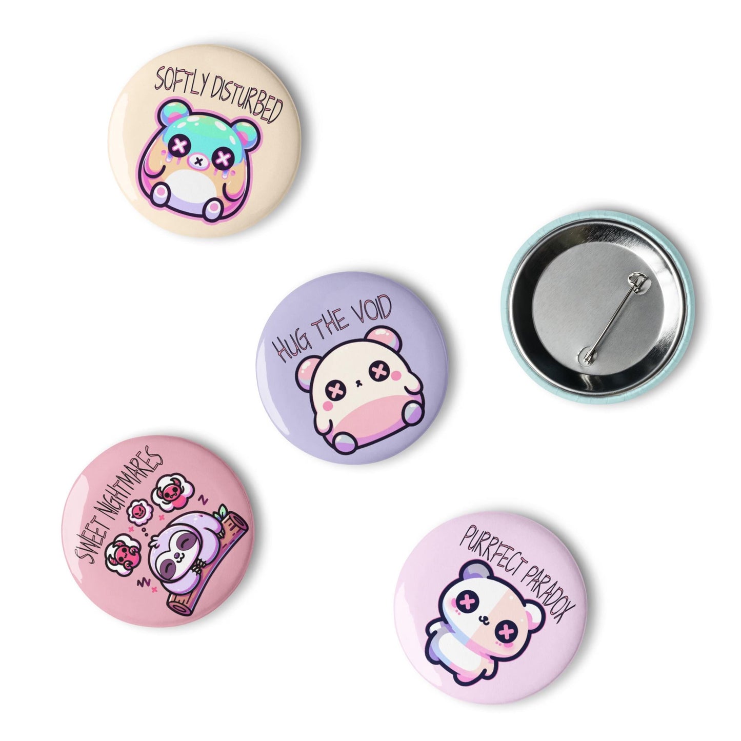 Trippy Weirdcore Mental Health Kawaii Pastel Goth Set of 5 Pin Buttons