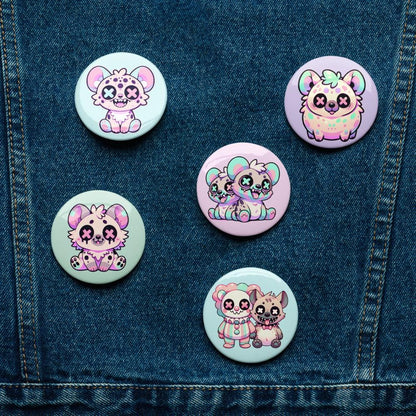 Creepy Cute Weirdcore Hyena Clowncore Set of 5 Pin Buttons