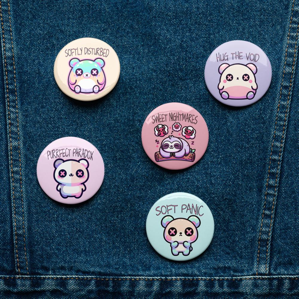 Trippy Weirdcore Mental Health Kawaii Pastel Goth Set of 5 Pin Buttons
