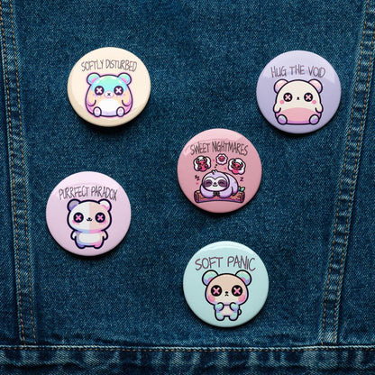 Trippy Weirdcore Mental Health Kawaii Pastel Goth Set of 5 Pin Buttons
