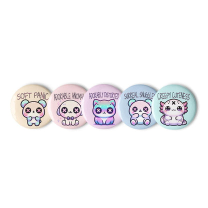 Trippy Weirdcore Mental Health Kawaii Pastel Goth Grunge Set of 5 Pin Buttons