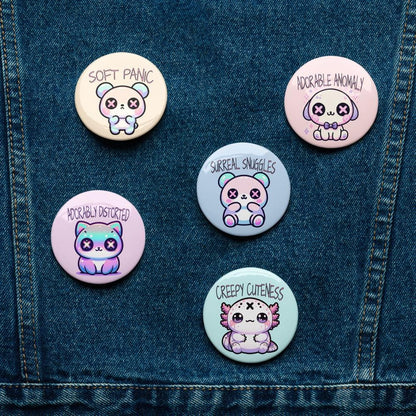 Trippy Weirdcore Mental Health Kawaii Pastel Goth Grunge Set of 5 Pin Buttons