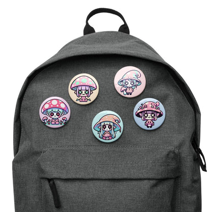 Trippy Pastel Grunge Goth Mushroom People Kawaii Set of 5 Button Pins