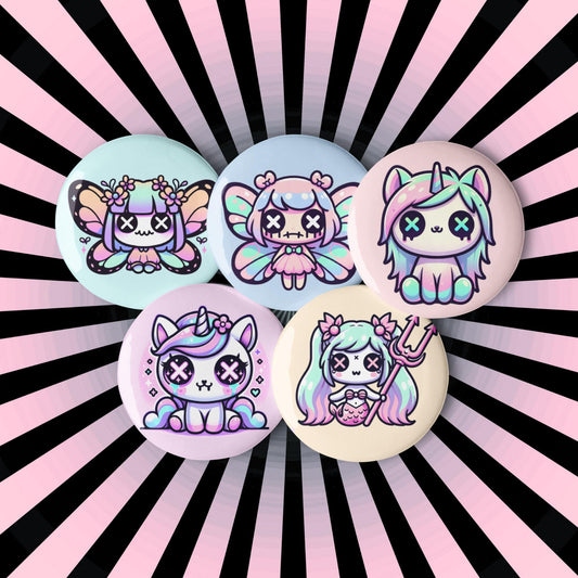 Pastel Goth Fairytale Fantasy Weirdcore Grunge Kawaii Anime Set of 5 Pin Buttons