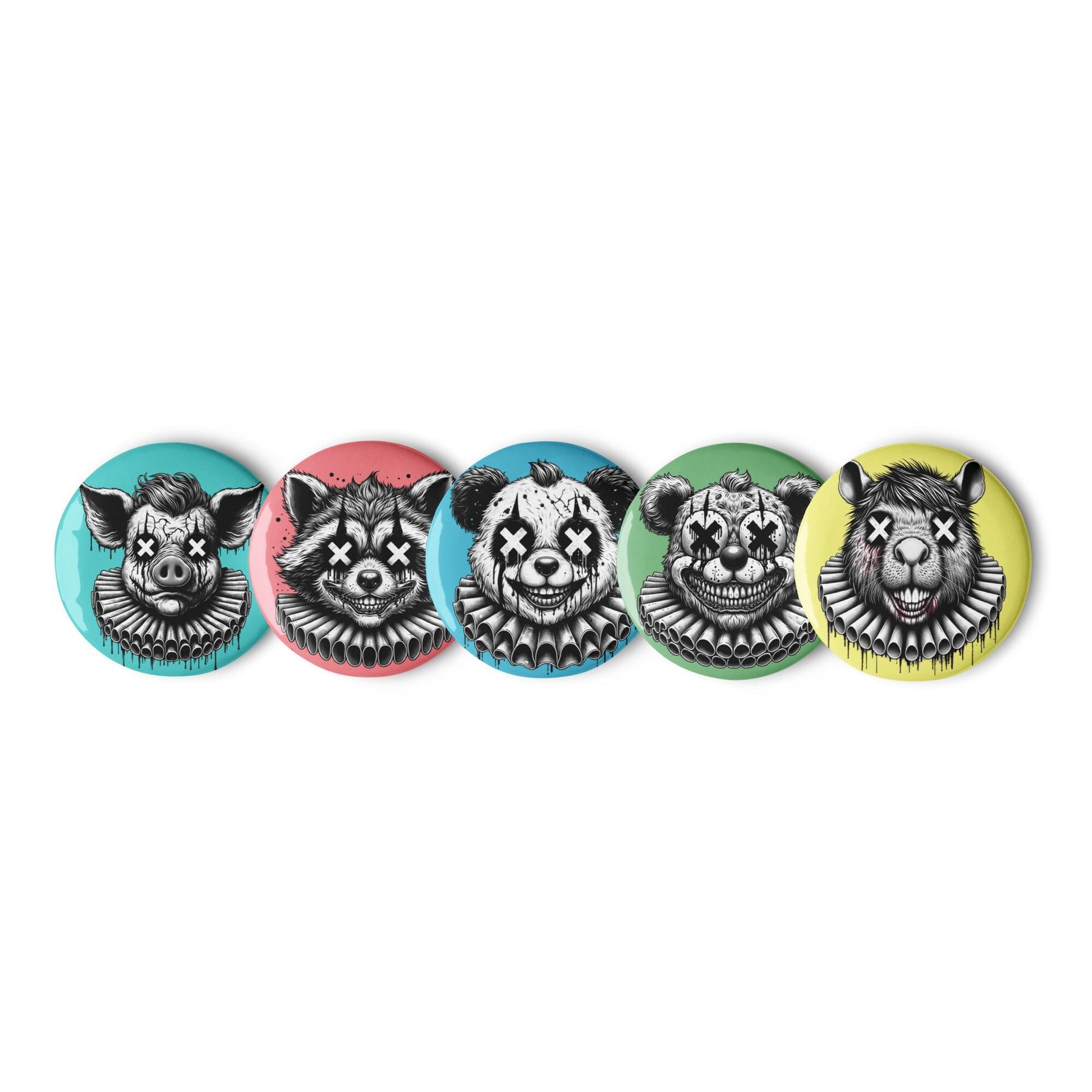 Creepy Spooky Dark Clowncore Gore Clown Amimals Gothic Weirdcore Set of 5 Button Pins