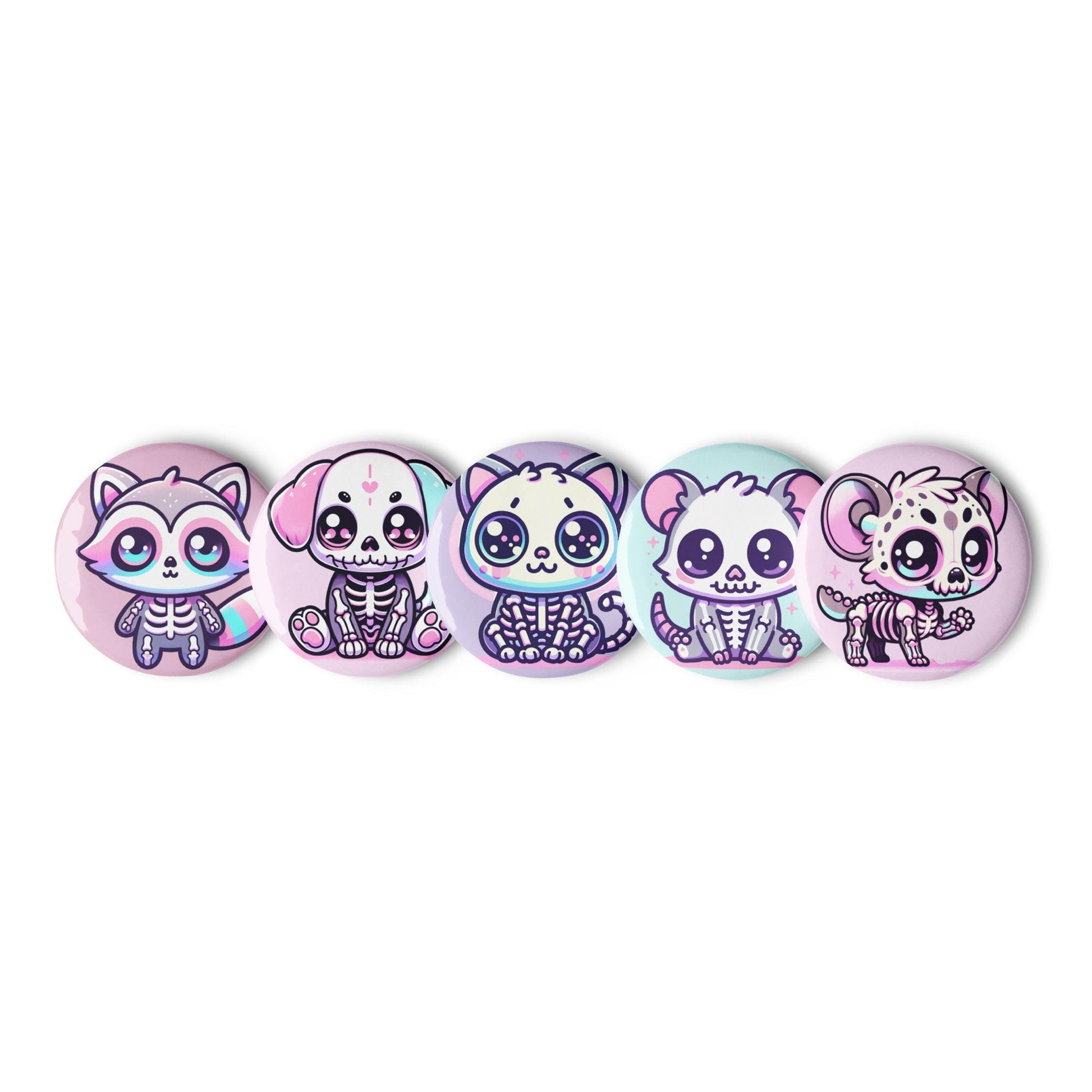 Cute Pastel Goth Skeleton Pets Raccoon Hyena Cat Dog Opossum Pins