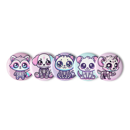 Cute Pastel Goth Skeleton Pets Raccoon Hyena Cat Dog Opossum Pins