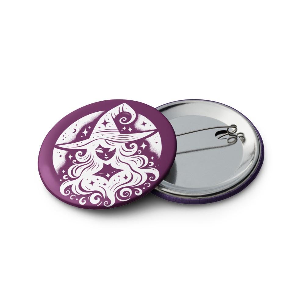 Vibrant Colored Gothic Art Set of 5 Pin Buttons of Raven Witch Dragon