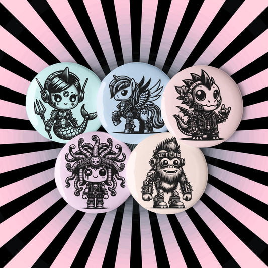 Pastel Goth Cyberpunk Weirdcore Grunge Cyborg Cryptid Set of 5 Pin Buttons