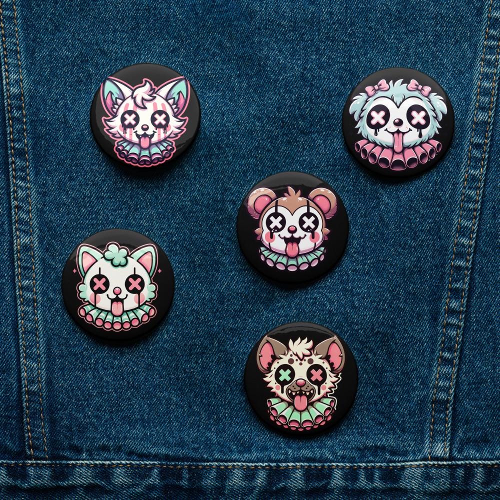 Trippy Clowncore Gore Animals Weirdcore Pastel Goth Clown Set of 5 Button Pins
