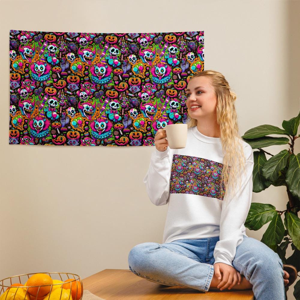 Decorative Weirdcore Neon Clowncore Flag Repeat Pattern Creepy Cute Clowns Kidcore Flag Gift