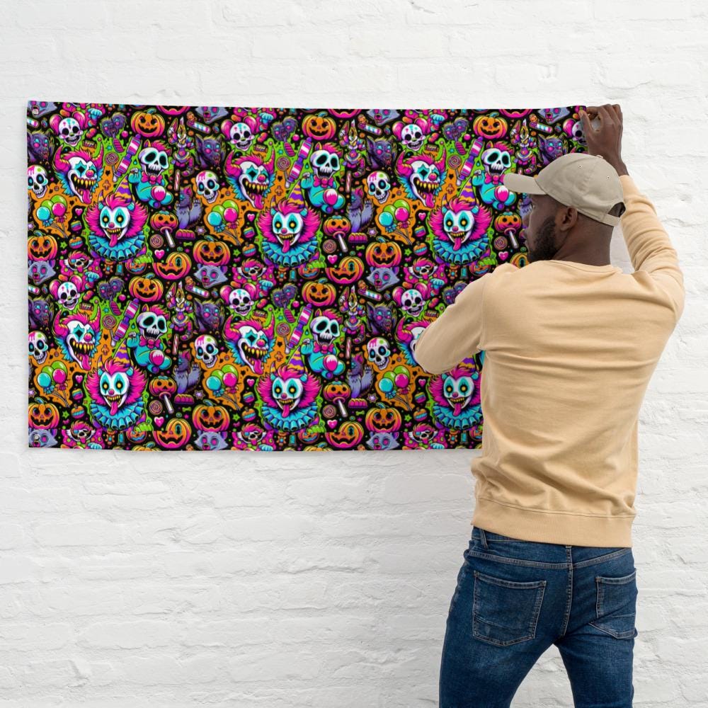 Decorative Weirdcore Neon Clowncore Flag Repeat Pattern Creepy Cute Clowns Kidcore Flag Gift