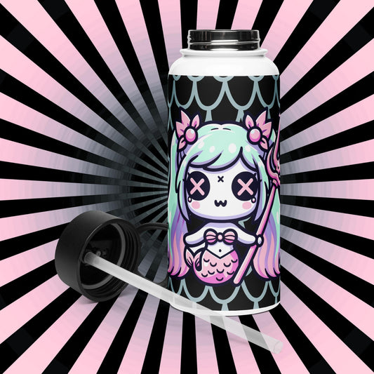 Creepy Cute Weirdcore Gore Mermade Grunge Pastel Goth Scale Pattern Stainless Steel Water Bottle with Straw & Lid