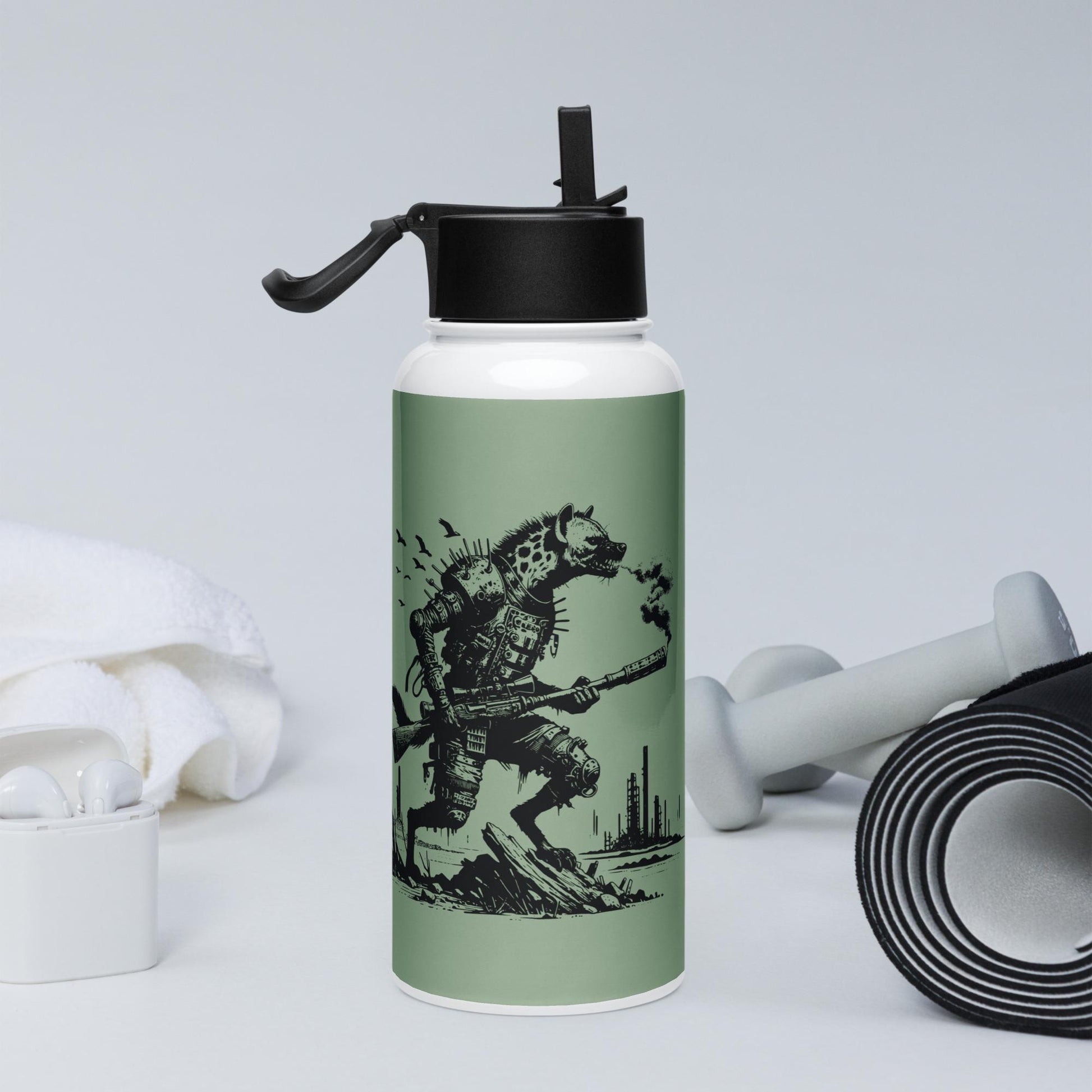 Creepy Warcore Hyena Grunge Goth Tumbler Stainless Steel Water Bottle with Straw & Lid