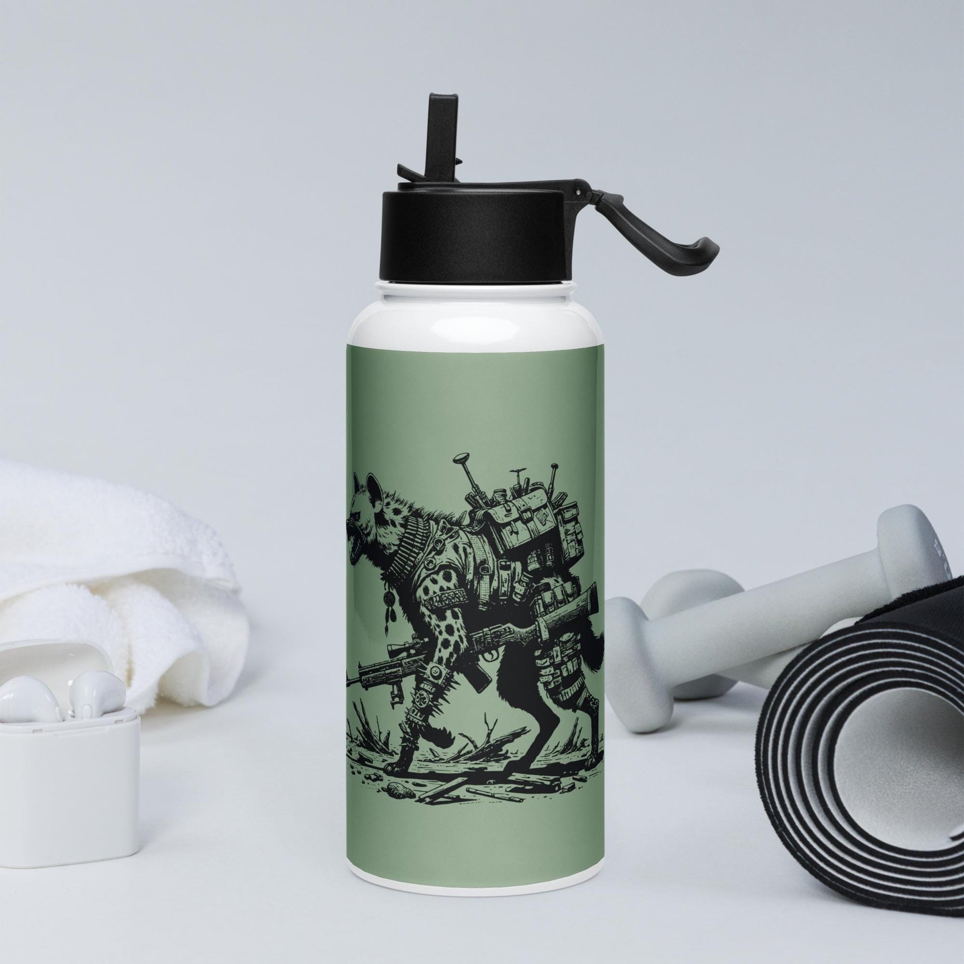Creepy Warcore Hyena Grunge Goth Tumbler Stainless Steel Water Bottle with Straw & Lid