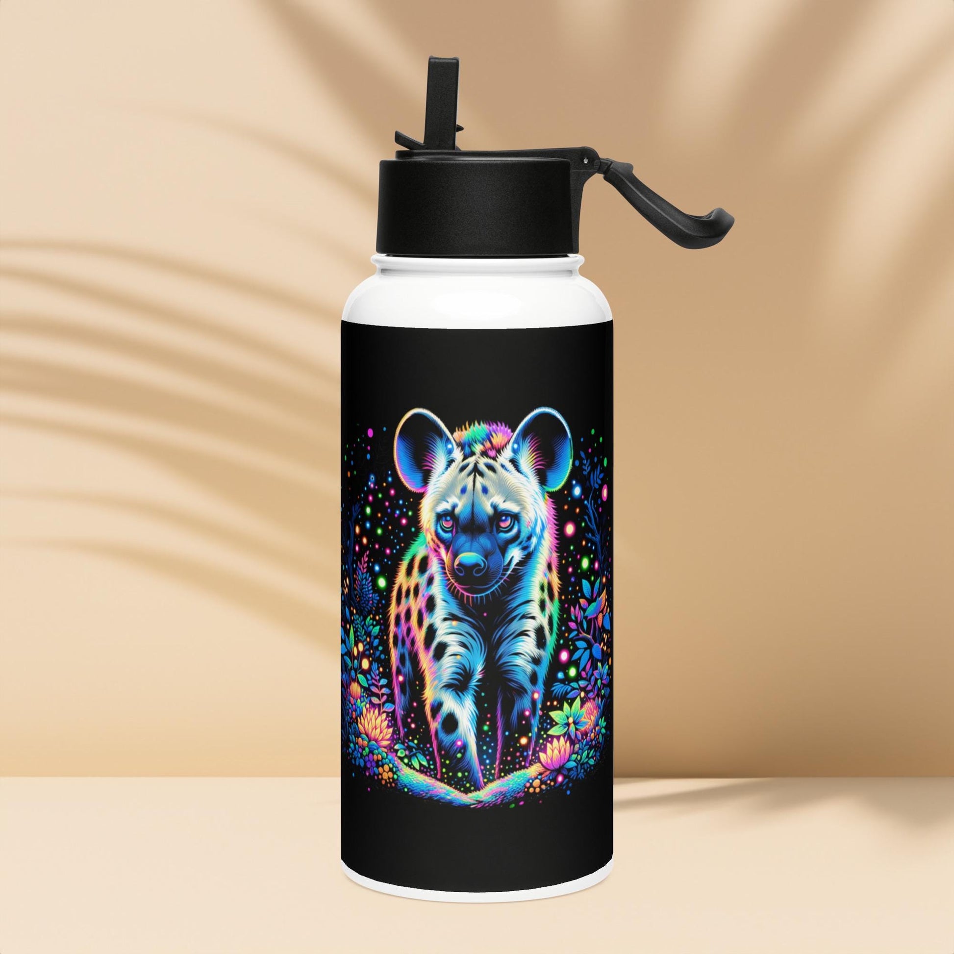 Enchanted Neon Goth Hyena Weirdcore Tumbler Stainless Steel Water Bottle with Straw & Lid
