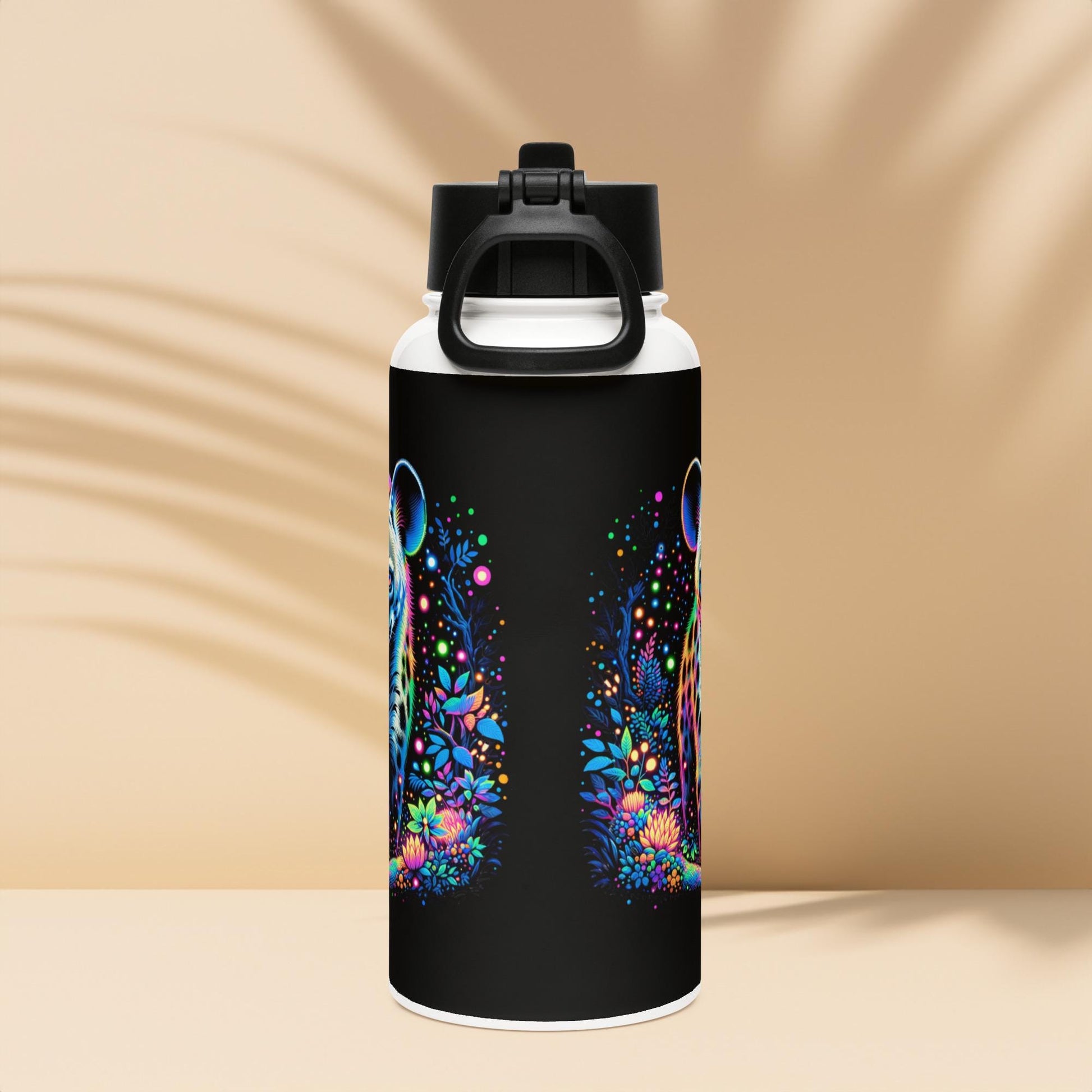 Enchanted Neon Goth Hyena Weirdcore Tumbler Stainless Steel Water Bottle with Straw & Lid