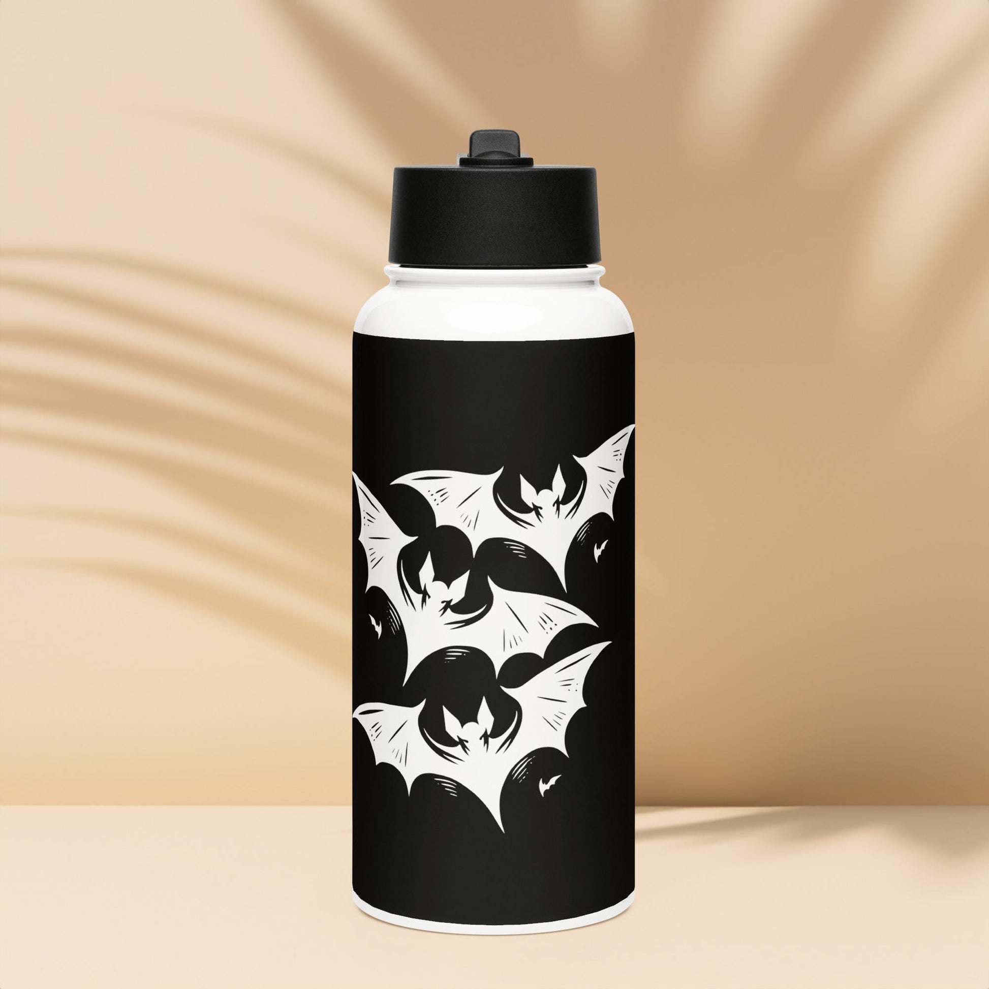 Spooky Grunge Goth Witch and Bats Weirdcore Tumbler Stainless Steel Water Bottle with Straw & Lid